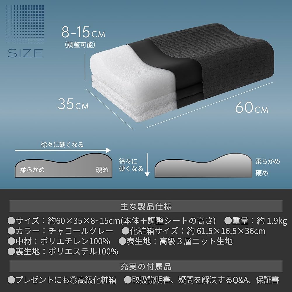 【使用期間1週間】GOKUMIN 枕 硬め 高反発 洗える枕 ファイバーピロー Amazon｜GOKUMIN 枕 硬め 高反発 洗える枕 【 ファイバーピロー